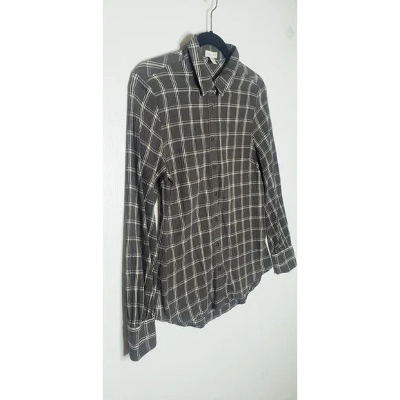 Garnet Hill Organic Cotton Shirt Gauze Button Down Plaid Gray Women 8 Top Collar - Picture 2 of 8